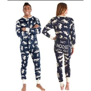 Lazy Zone Unisex Pajamas One Piece 100% Cottom Moose Print Size Small